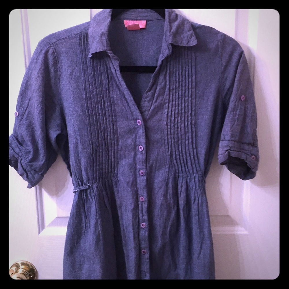 Faux denim Belted Tunic Top